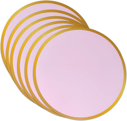 Round Paper Placemats with Gold Border 50 Count 13.5 Inch Disposable Table Mats Laminated Durable Party Wedding Banquet Dining Table Decor (Pink)