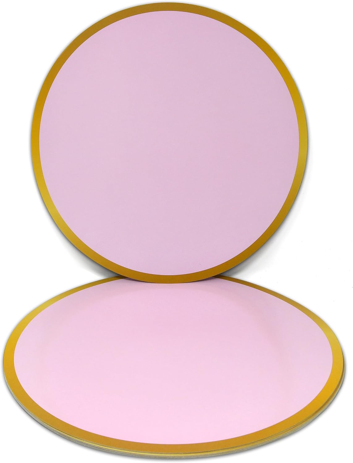 Round Paper Placemats with Gold Border 50 Count 13.5 Inch Disposable Table Mats Laminated Durable Party Wedding Banquet Dining Table Decor (Pink)