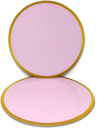 Round Paper Placemats with Gold Border 50 Count 13.5 Inch Disposable Table Mats Laminated Durable Party Wedding Banquet Dining Table Decor (Pink)