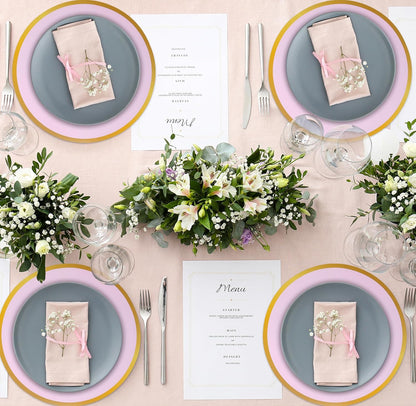 Round Paper Placemats with Gold Border 50 Count 13.5 Inch Disposable Table Mats Laminated Durable Party Wedding Banquet Dining Table Decor (Pink)