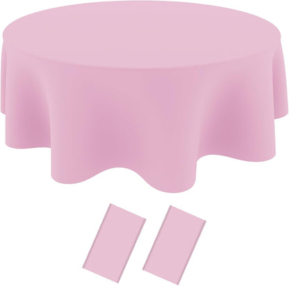 2 Pack Plastic Table Cloth Disposable,84 Inch Round Tablecloth for Parties - Light Pink