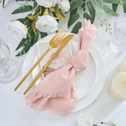Handmade Cotton Linen Napkins Cloth with Fringes Set of 4 17"x17" Dusty Pink Boho Dinner Table Napkins Bulk for Wedding Party Bridal Baby Shower Decoration