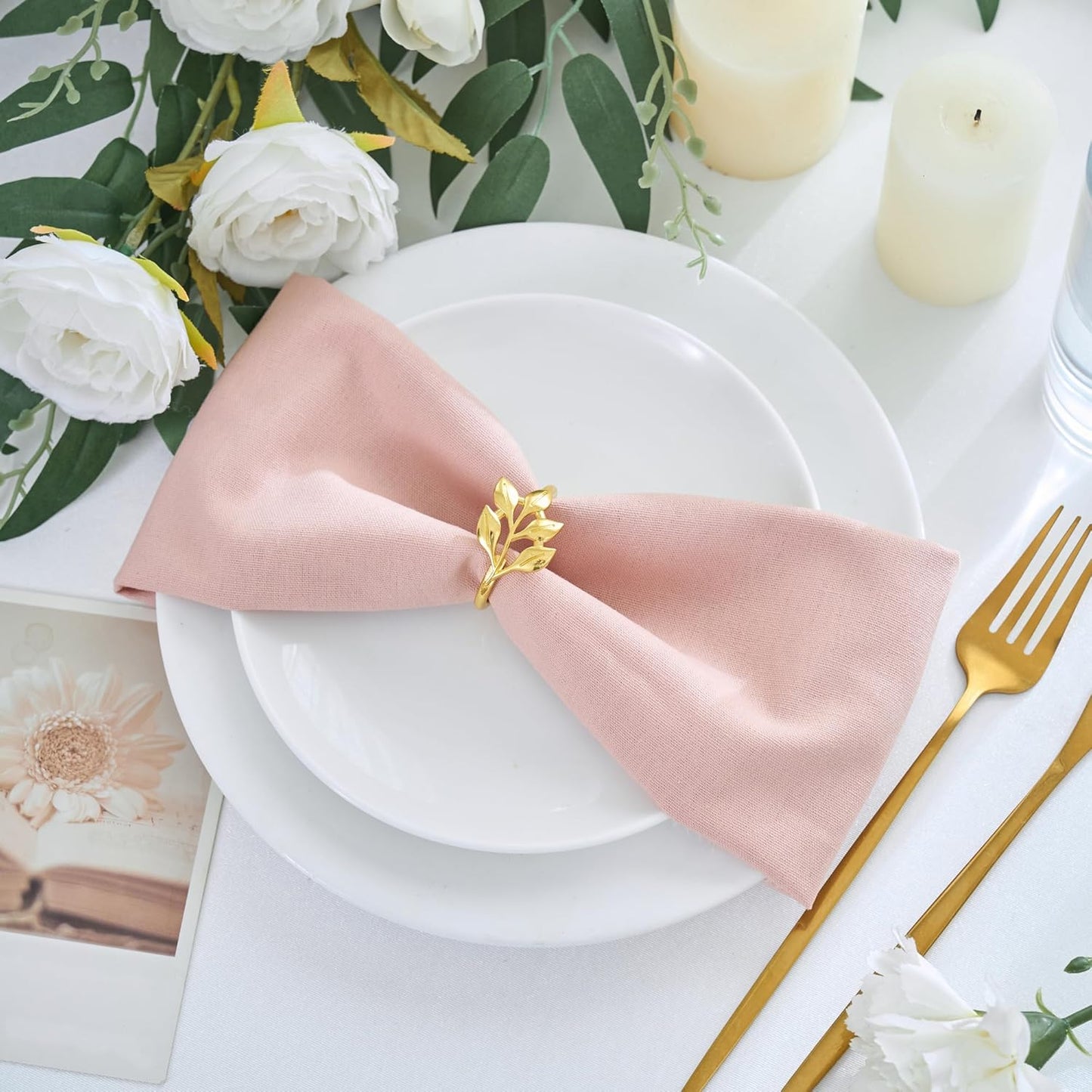 Handmade Cotton Linen Napkins Cloth with Fringes Set of 4 17"x17" Dusty Pink Boho Dinner Table Napkins Bulk for Wedding Party Bridal Baby Shower Decoration