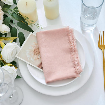 Handmade Cotton Linen Napkins Cloth with Fringes Set of 4 17"x17" Dusty Pink Boho Dinner Table Napkins Bulk for Wedding Party Bridal Baby Shower Decoration