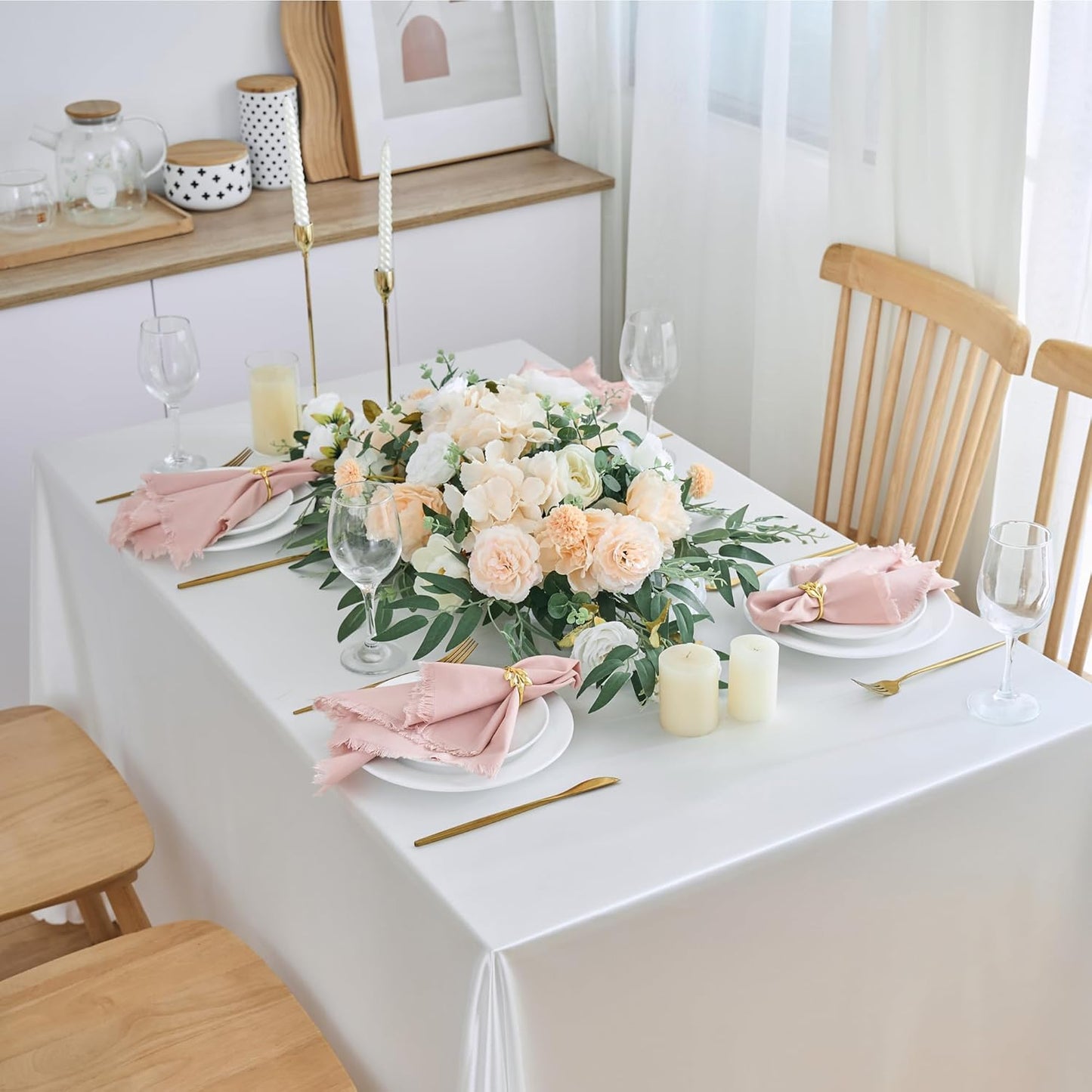 Handmade Cotton Linen Napkins Cloth with Fringes Set of 4 17"x17" Dusty Pink Boho Dinner Table Napkins Bulk for Wedding Party Bridal Baby Shower Decoration