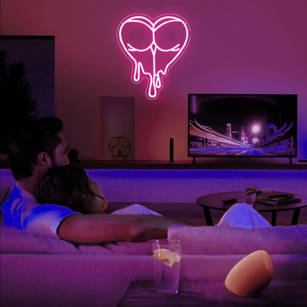 Pink Peach Neon Sign,Lady LED Light Sign for Backdrop,Melting Heart Wall Art Decor for Bar Pub Store Bedroom Club Party Man Cave,Gift for Men Women USB Powered（15"*12.6"）