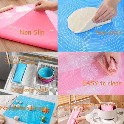 Silicone Baking Mat with Measurements, Non-Slip Non Stick Pastry Mat Sheetfor for Dough,Pastry, Bread, Cookies, Pizza, Fondant, Pasta