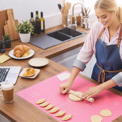 Silicone Baking Mat with Measurements, Non-Slip Non Stick Pastry Mat Sheetfor for Dough,Pastry, Bread, Cookies, Pizza, Fondant, Pasta