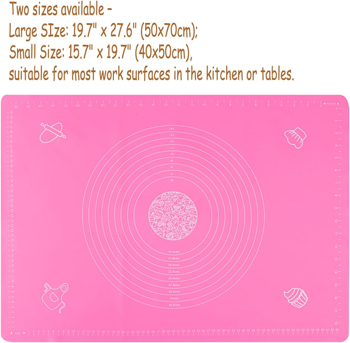 Silicone Baking Mat with Measurements, Non-Slip Non Stick Pastry Mat Sheetfor for Dough,Pastry, Bread, Cookies, Pizza, Fondant, Pasta