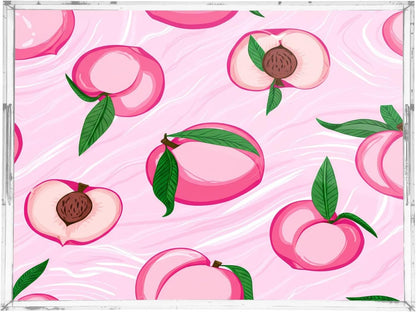 Pink Peaches Clear Acrylic Serving Tray Decorative Acrylic Trays for Breakfast, Bathroom Desk Organizer Storage Tray (15.7"x11.8")