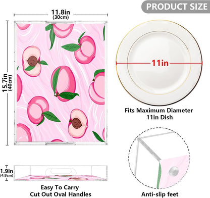 Pink Peaches Clear Acrylic Serving Tray Decorative Acrylic Trays for Breakfast, Bathroom Desk Organizer Storage Tray (15.7"x11.8")