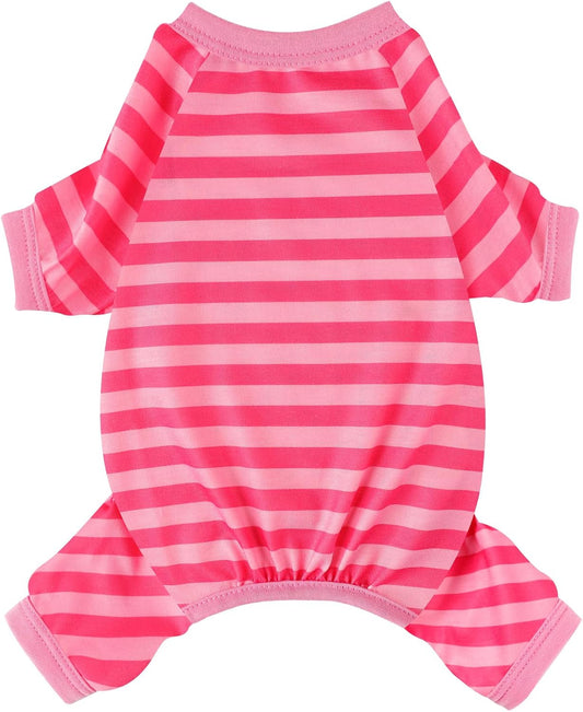 Dog Pajamas Pjs Stretchable Strip Dog Jumpsuit 4 Legs Pjs for Summer Dog Clothes Puppy Onesies Doggie Outfit (Pink, Medium (Chest 15in))