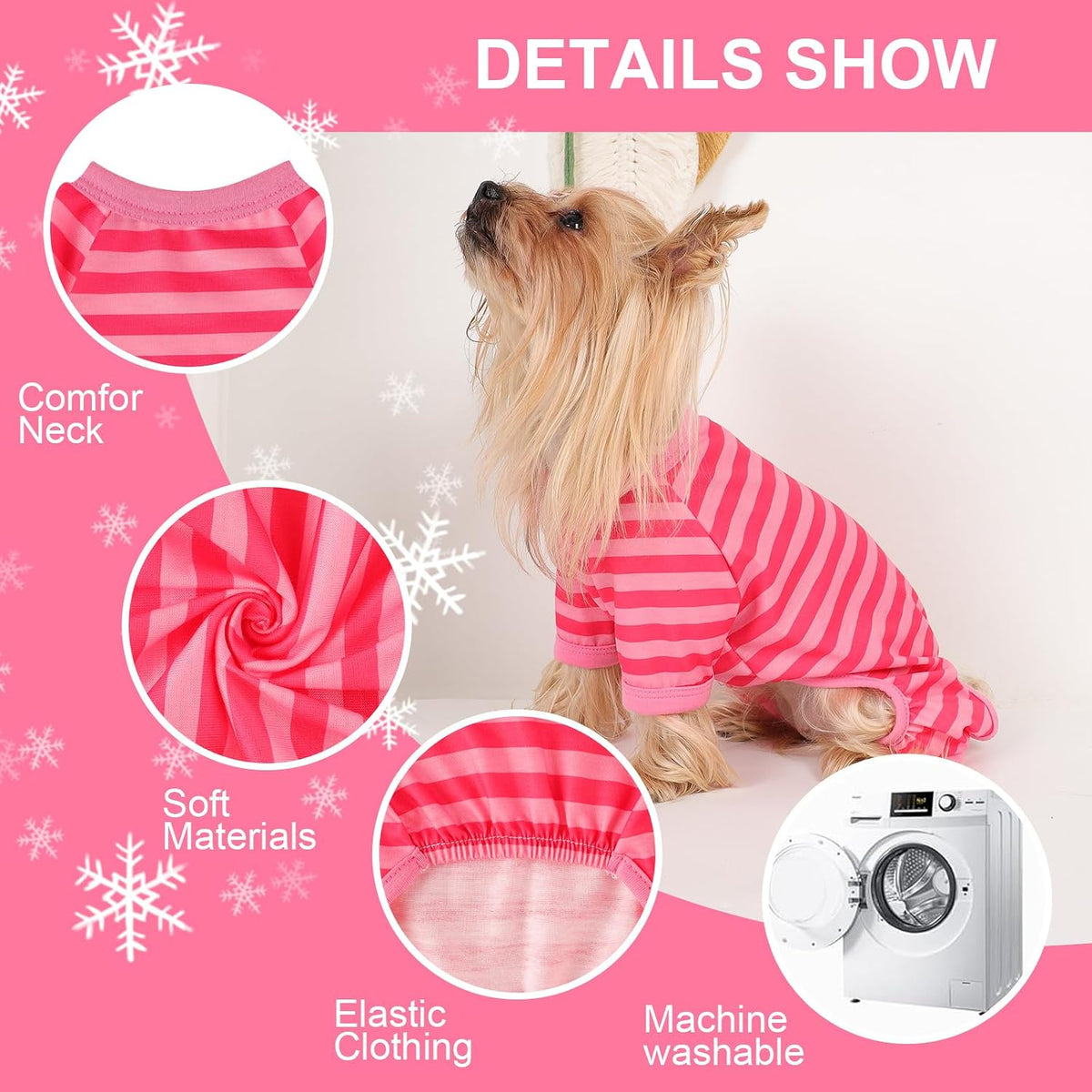 Dog Pajamas Pjs Stretchable Strip Dog Jumpsuit 4 Legs Pjs for Summer Dog Clothes Puppy Onesies Doggie Outfit (Pink, Medium (Chest 15in))