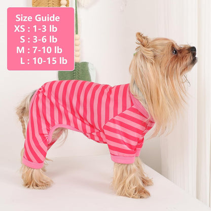 Dog Pajamas Pjs Stretchable Strip Dog Jumpsuit 4 Legs Pjs for Summer Dog Clothes Puppy Onesies Doggie Outfit (Pink, Medium (Chest 15in))