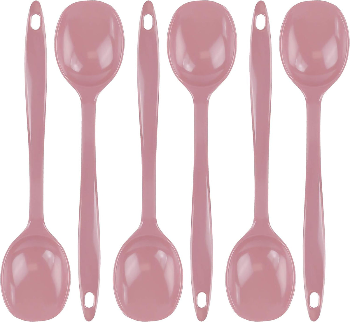 Cooking Spoon for Serving, Basting, Mixing, Heat Resistant, BPA Free Melamine 11 inch Utensil with Ergonomic Handle, Set of 6, Pink