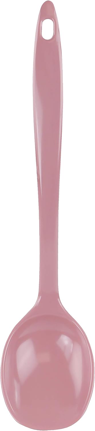 Cooking Spoon for Serving, Basting, Mixing, Heat Resistant, BPA Free Melamine 11 inch Utensil with Ergonomic Handle, Set of 6, Pink