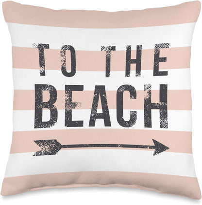 To The Beach - Cute Summer Quote - Pastel Peach Stripe Throw Pillow