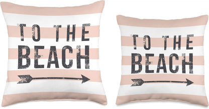 To The Beach - Cute Summer Quote - Pastel Peach Stripe Throw Pillow