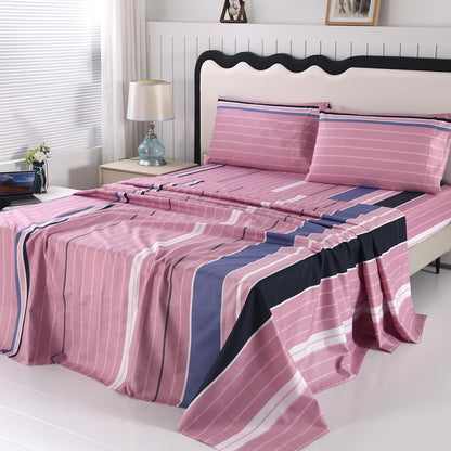 4 Pieces Pink Striped Full Sheets Set, Soft Microfiber Striped Sheets Full Size Deep Pocket, Hot Pink Stripe Bed Sheet All Season