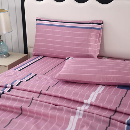 4 Pieces Pink Striped Full Sheets Set, Soft Microfiber Striped Sheets Full Size Deep Pocket, Hot Pink Stripe Bed Sheet All Season