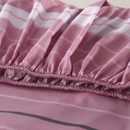 4 Pieces Pink Striped Full Sheets Set, Soft Microfiber Striped Sheets Full Size Deep Pocket, Hot Pink Stripe Bed Sheet All Season