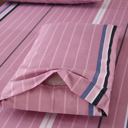 4 Pieces Pink Striped Full Sheets Set, Soft Microfiber Striped Sheets Full Size Deep Pocket, Hot Pink Stripe Bed Sheet All Season