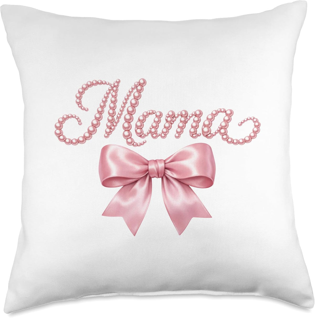 Mama Faux Pink Pearls Coquette Bow Throw Pillow