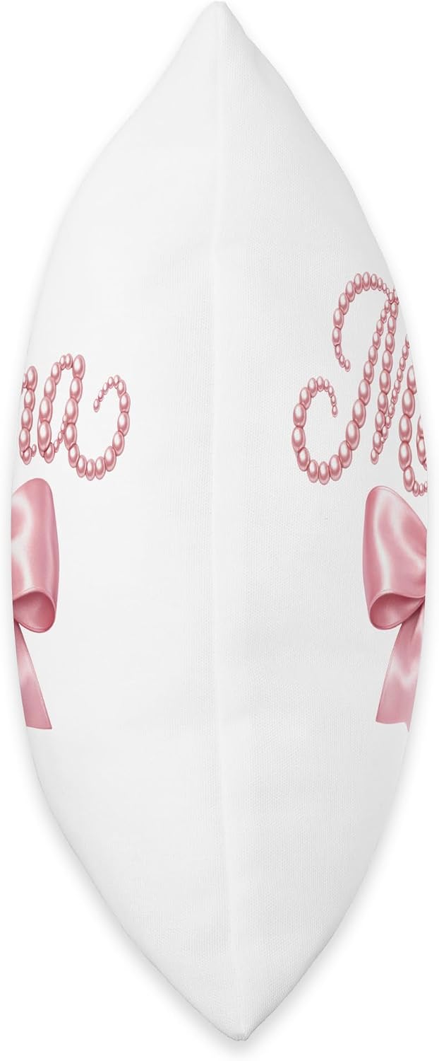 Mama Faux Pink Pearls Coquette Bow Throw Pillow