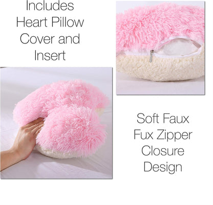 Pink Fluffy Heart Pillow, Shaggy Plush Faux Fur and Sherpa, Cute Soft Throw Cushion Valentines Day Decor for Mothers Day, Christmas Decorations,Love Heart Shaped Throw Pillow