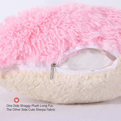 Pink Fluffy Heart Pillow, Shaggy Plush Faux Fur and Sherpa, Cute Soft Throw Cushion Valentines Day Decor for Mothers Day, Christmas Decorations,Love Heart Shaped Throw Pillow