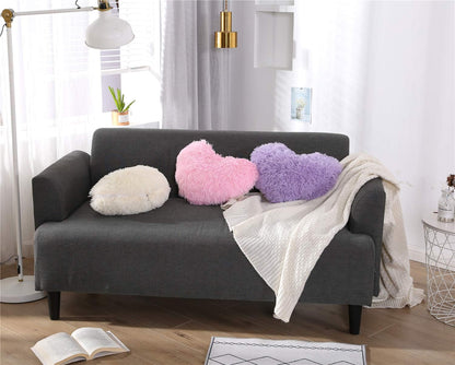 Pink Fluffy Heart Pillow, Shaggy Plush Faux Fur and Sherpa, Cute Soft Throw Cushion Valentines Day Decor for Mothers Day, Christmas Decorations,Love Heart Shaped Throw Pillow
