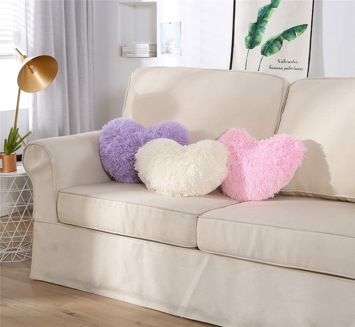 Pink Fluffy Heart Pillow, Shaggy Plush Faux Fur and Sherpa, Cute Soft Throw Cushion Valentines Day Decor for Mothers Day, Christmas Decorations,Love Heart Shaped Throw Pillow