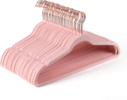 Premium Blush Pink Velvet Hangers (Pack of 50) Heavyduty - Non Slip - Copper/Rose Gold Hooks,Space Saving Clothes Hangers
