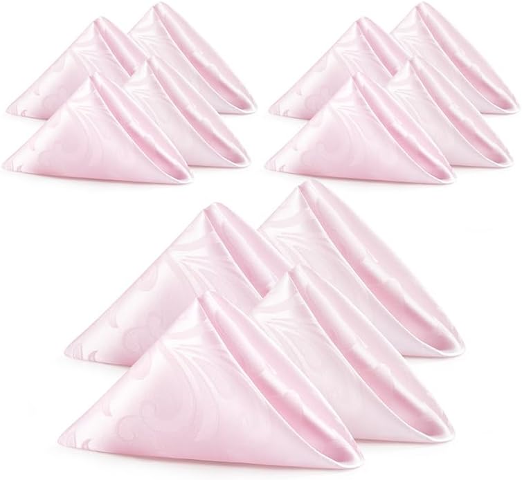 12 Pieces Scroll Damask Jacquard Satin Napkins Light Pink Cloth Napkins 17 x 17 inch,Water Resistant Spillproof Dinner Napkins for Restaurant Weddings Party Dinner Decoration