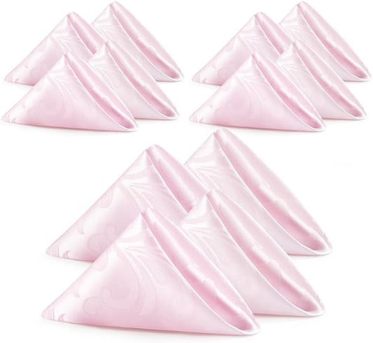 12 Pieces Scroll Damask Jacquard Satin Napkins Light Pink Cloth Napkins 17 x 17 inch,Water Resistant Spillproof Dinner Napkins for Restaurant Weddings Party Dinner Decoration