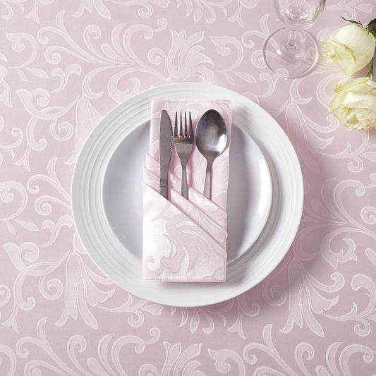 12 Pieces Scroll Damask Jacquard Satin Napkins Light Pink Cloth Napkins 17 x 17 inch,Water Resistant Spillproof Dinner Napkins for Restaurant Weddings Party Dinner Decoration