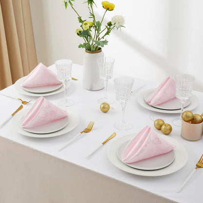 12 Pieces Scroll Damask Jacquard Satin Napkins Light Pink Cloth Napkins 17 x 17 inch,Water Resistant Spillproof Dinner Napkins for Restaurant Weddings Party Dinner Decoration
