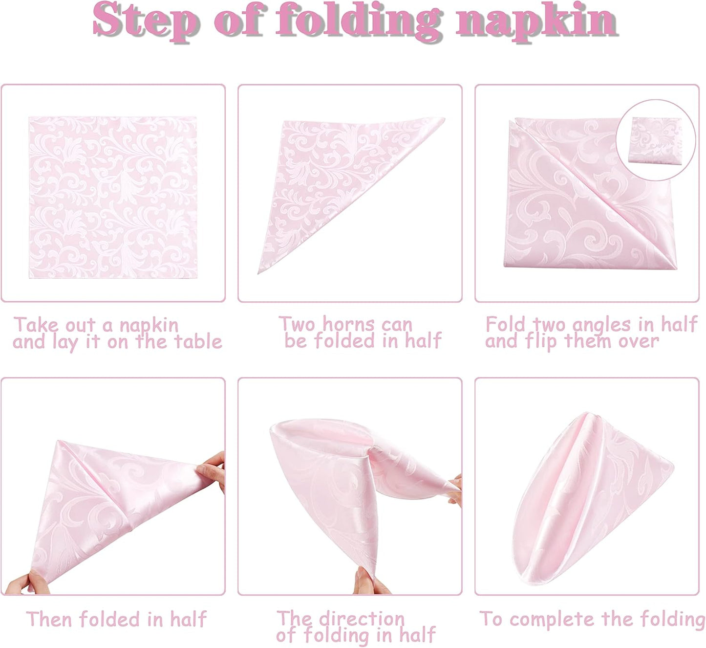 12 Pieces Scroll Damask Jacquard Satin Napkins Light Pink Cloth Napkins 17 x 17 inch,Water Resistant Spillproof Dinner Napkins for Restaurant Weddings Party Dinner Decoration