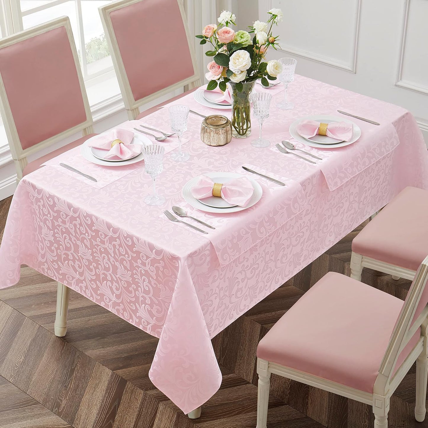 12 Pieces Scroll Damask Jacquard Satin Napkins Light Pink Cloth Napkins 17 x 17 inch,Water Resistant Spillproof Dinner Napkins for Restaurant Weddings Party Dinner Decoration