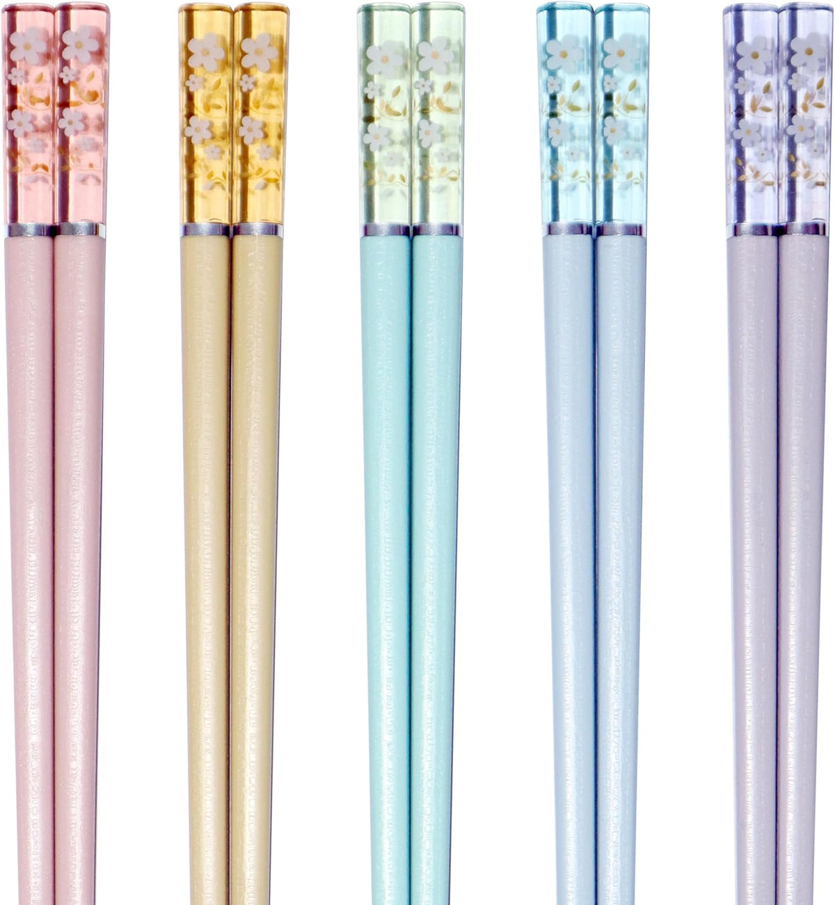 5 Pairs Amber Cherry Blossom Pattern Decoration Multicolor Fiberglass Chopsticks Japanese Korean Chopsticks Reusable Dishwasher Safe Yellow Pink Blue Green Purple