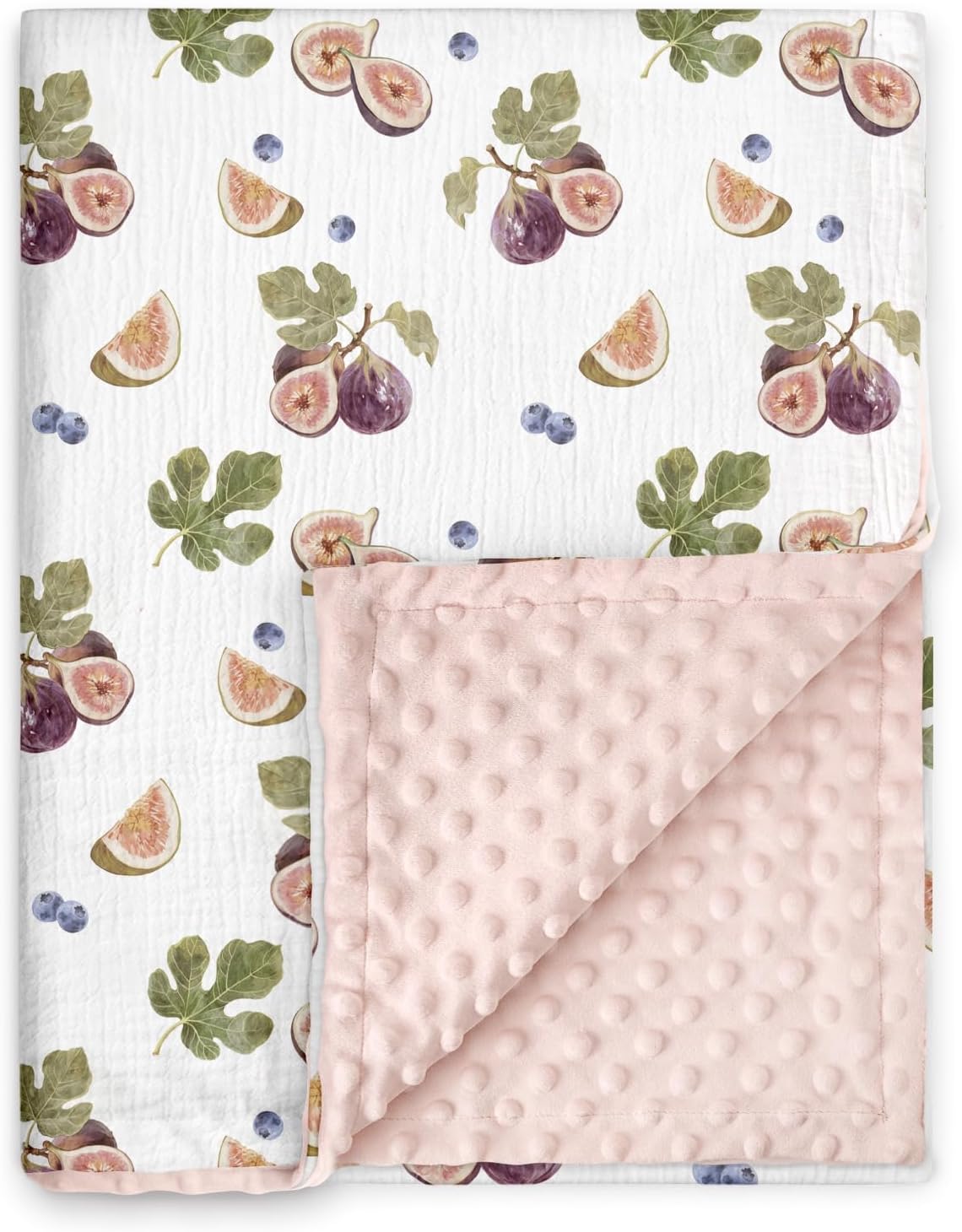 Blankets for Girls, Soft Muslin Cotton Front Dotted Fleece Backing, Nursery Minky Crib Blanket for Infant Toddler, 30 x 40 inches Throw Blanket, Pink & Fruits