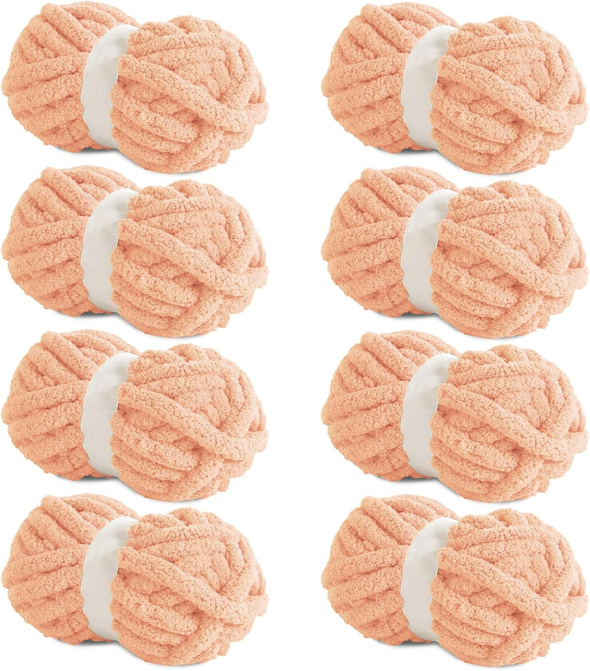 Apricot Pink Chunky Chenille Yarn for Crocheting and Knitting, Super Bulky Thick Fluffy Yarn for Hand Knitting Blanket, Soft Plush Yarn, 8 Jumbo Pack (27 yds, 8 oz Each Skein)