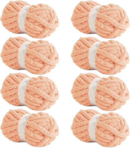 Apricot Pink Chunky Chenille Yarn for Crocheting and Knitting, Super Bulky Thick Fluffy Yarn for Hand Knitting Blanket, Soft Plush Yarn, 8 Jumbo Pack (27 yds, 8 oz Each Skein)