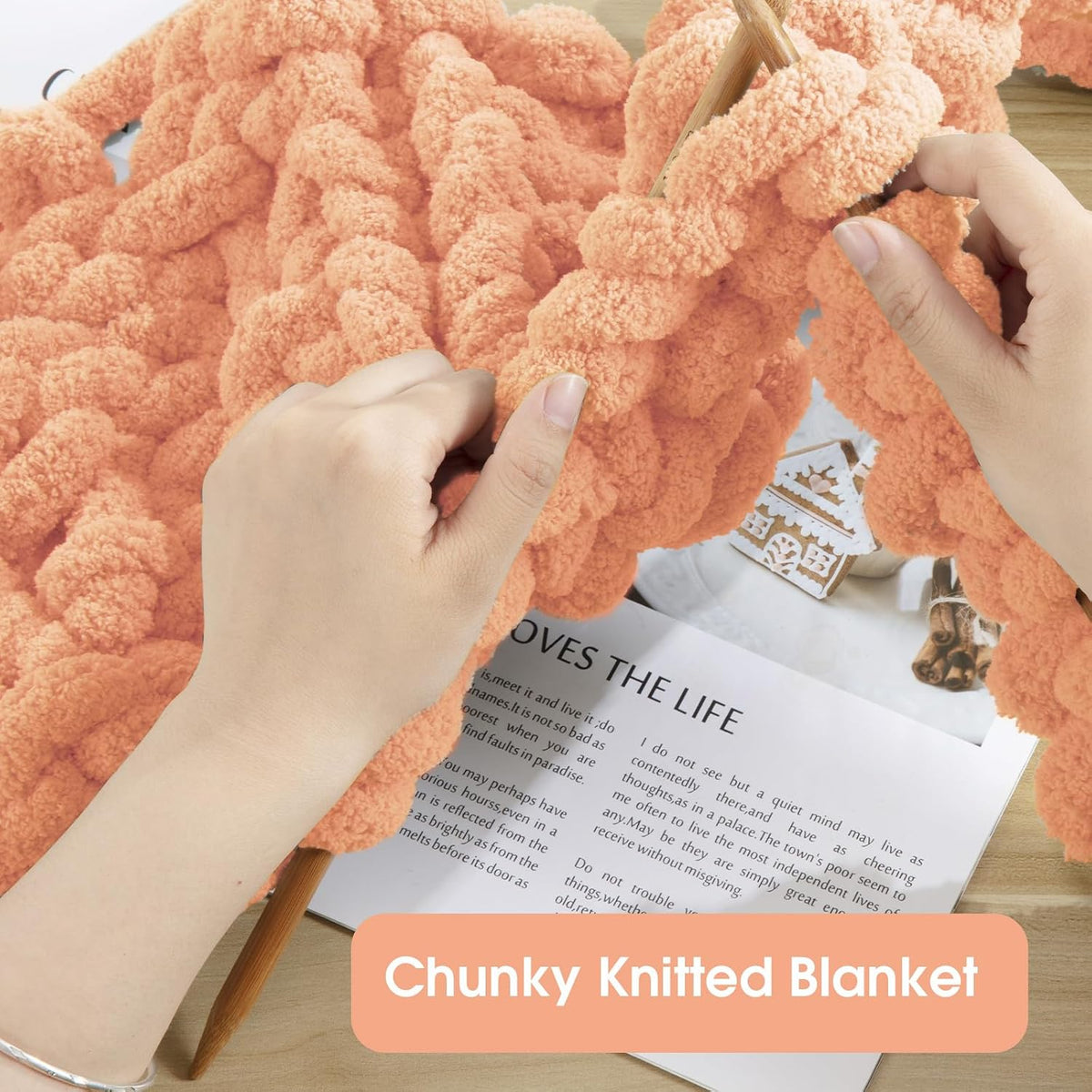 Apricot Pink Chunky Chenille Yarn for Crocheting and Knitting, Super Bulky Thick Fluffy Yarn for Hand Knitting Blanket, Soft Plush Yarn, 8 Jumbo Pack (27 yds, 8 oz Each Skein)