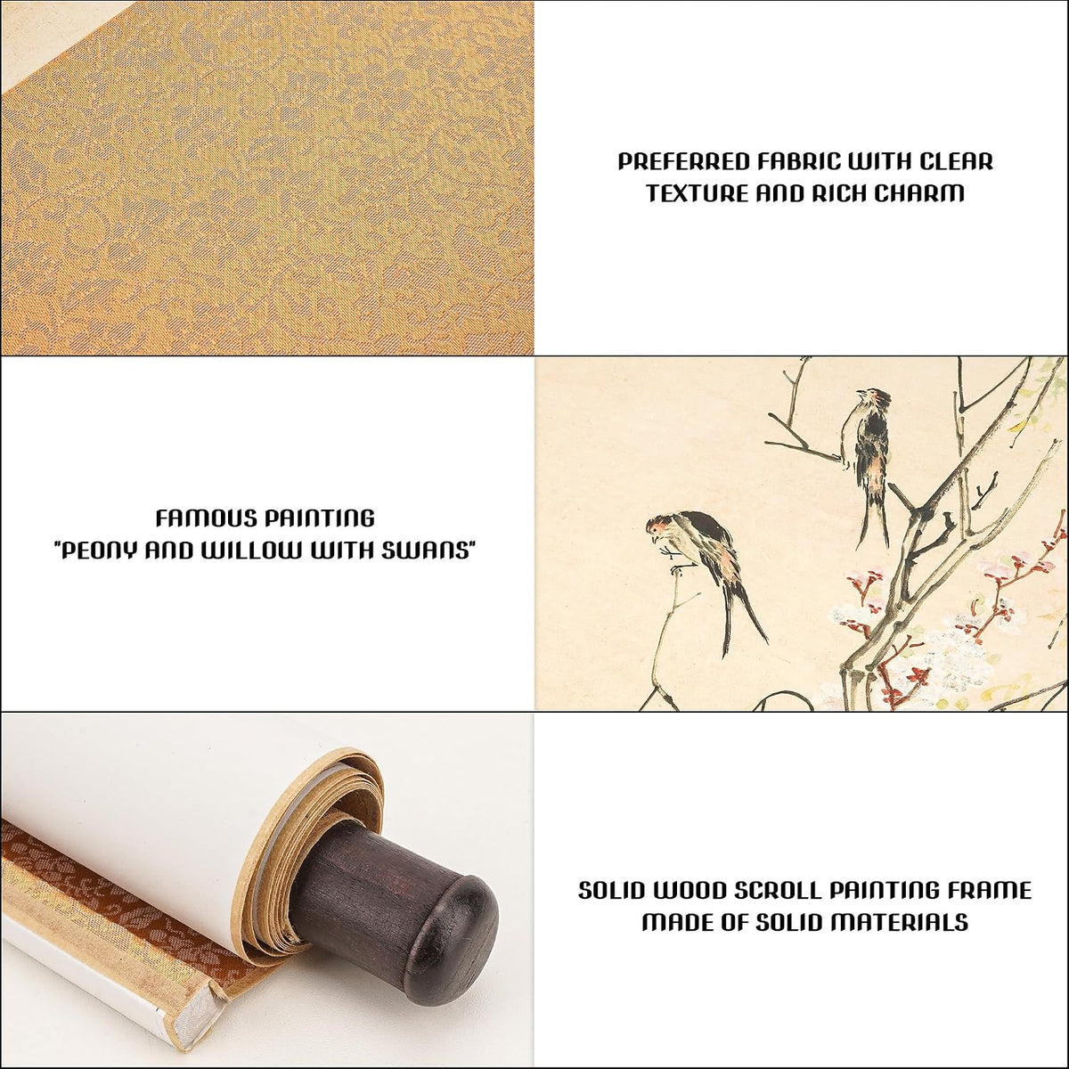 Chinese 45 Inches Wall Scroll Art - Traditional Peach Blossom and Swallow Hanging Scroll Painting, Oriental Wall Decor for Study Room, Living Room, Bedroom and Home Decoration