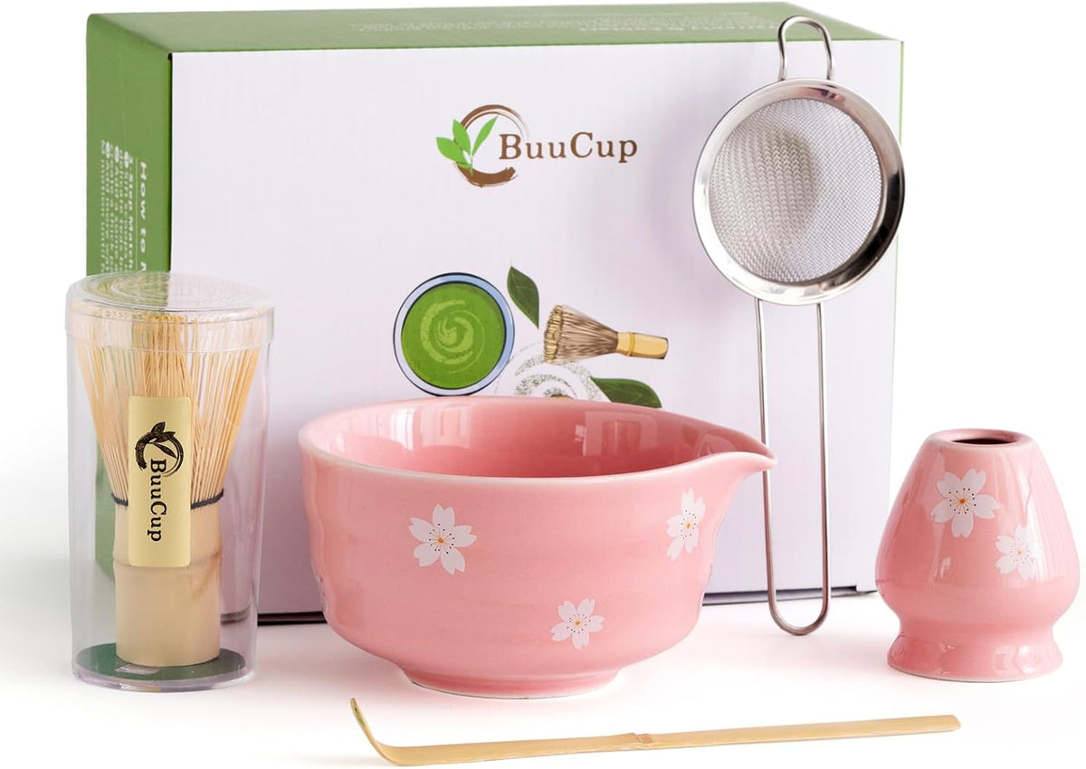 Matcha Whisk Set, Ceramic Matcha Bowl with Spout, Pink Matcha Kit