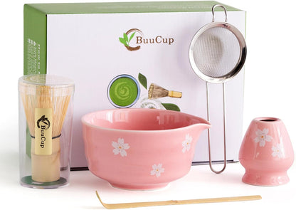 Matcha Whisk Set, Ceramic Matcha Bowl with Spout, Pink Matcha Kit