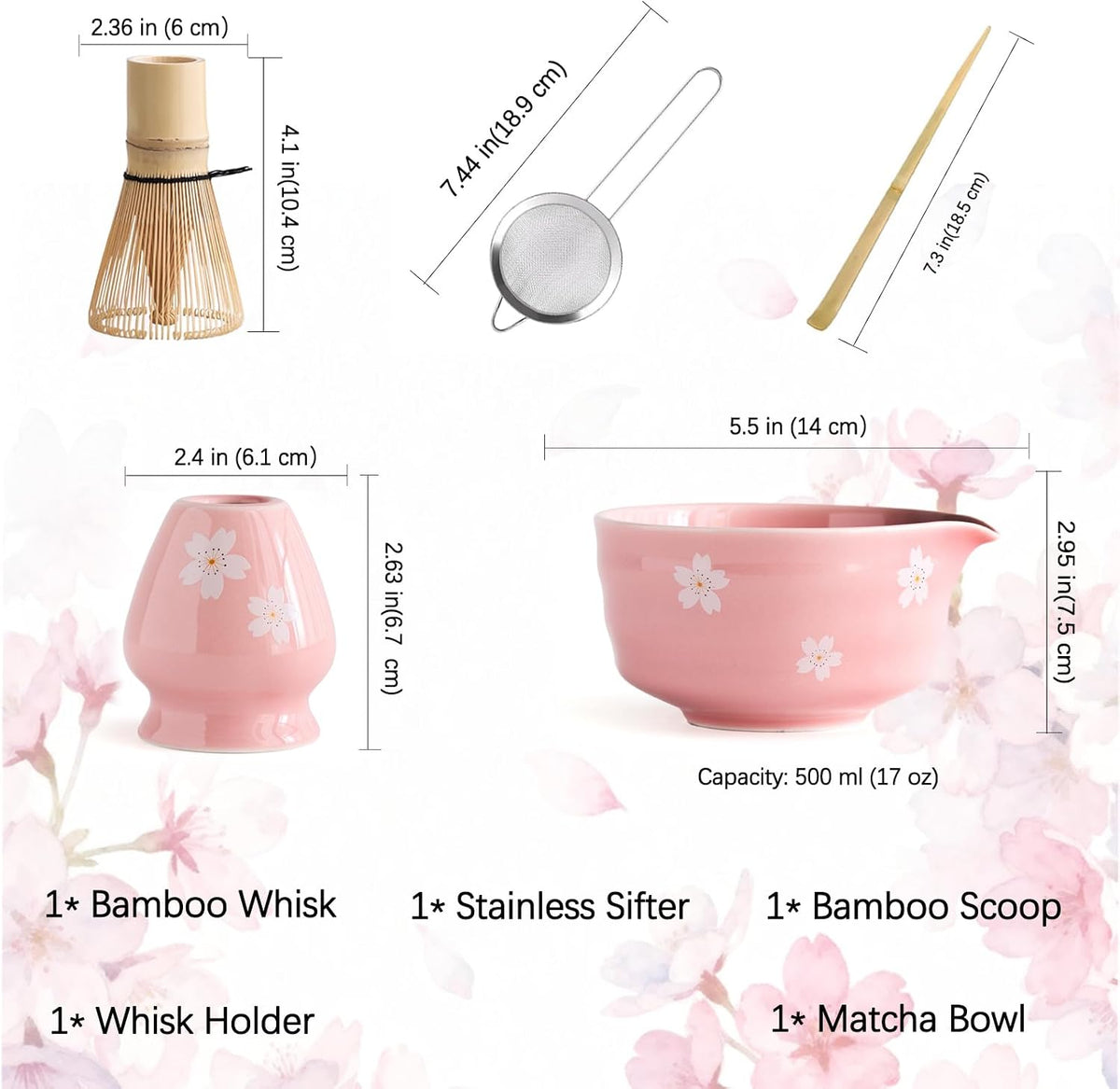 Matcha Whisk Set, Ceramic Matcha Bowl with Spout, Pink Matcha Kit