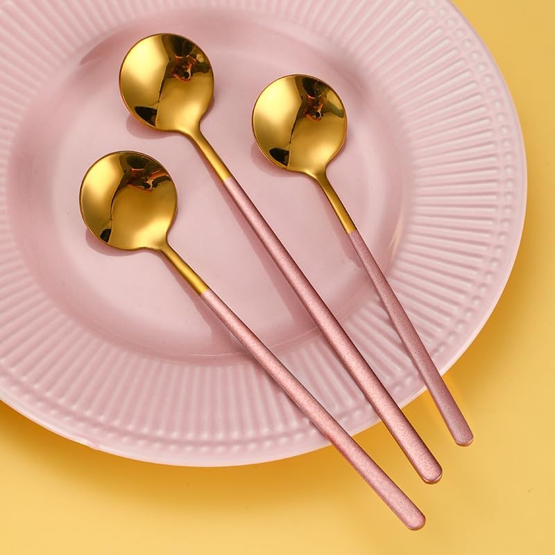 Silverware Set, 1/4/6/8/10/12 Pcs 304 Stainless Steel Spoon Set (Coffee/Honey/Mixing)(Pink Gold,4 Pieces)