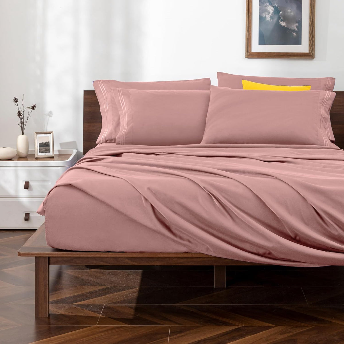 Dusty Pink Full Size Sheet Set, 6 Piece, 16 Inch Deep Pocket